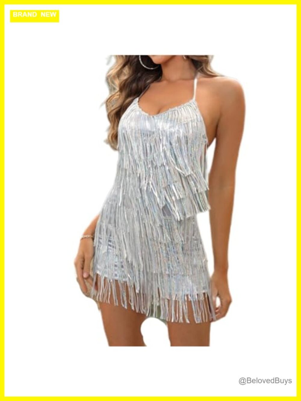 Sleeveless V Back Sequins Fringe Jumpsuit Short Romper Party Nightclub